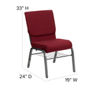 SINGLEWAVE Series 18.5''W Church Chair in Burgundy Fabric with Book Rack - Silver Vein Frame