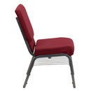SINGLEWAVE Series 18.5''W Church Chair in Burgundy Fabric with Book Rack - Silver Vein Frame