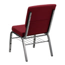 SINGLEWAVE Series 18.5''W Church Chair in Burgundy Fabric with Book Rack - Silver Vein Frame