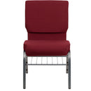 SINGLEWAVE Series 18.5''W Church Chair in Burgundy Fabric with Book Rack - Silver Vein Frame