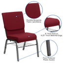 SINGLEWAVE Series 18.5''W Church Chair in Burgundy Fabric with Book Rack - Silver Vein Frame
