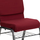 SINGLEWAVE Series 18.5''W Church Chair in Burgundy Fabric with Book Rack - Silver Vein Frame