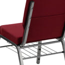 SINGLEWAVE Series 18.5''W Church Chair in Burgundy Fabric with Book Rack - Silver Vein Frame