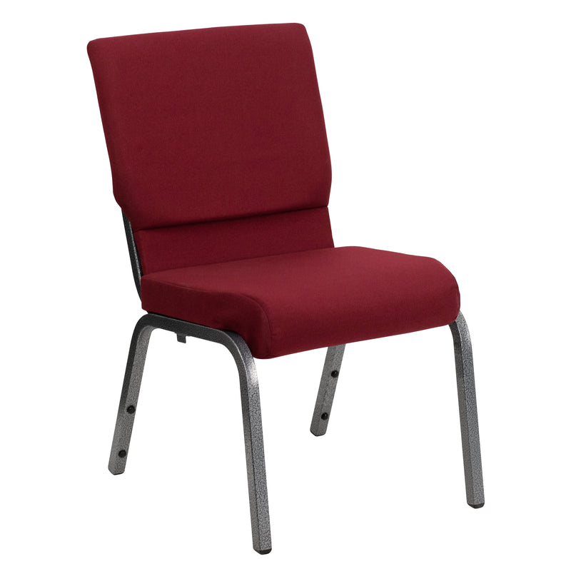 SINGLEWAVE Series 18.5''W Stacking Church Chair in Burgundy Fabric - Silver Vein Frame