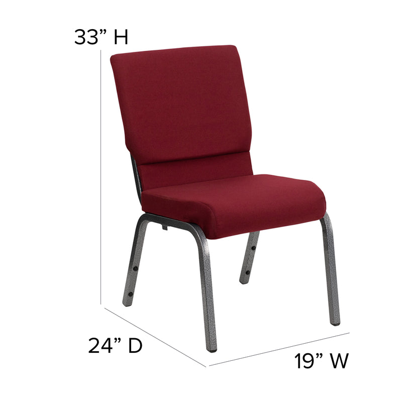 SINGLEWAVE Series 18.5''W Stacking Church Chair in Burgundy Fabric - Silver Vein Frame