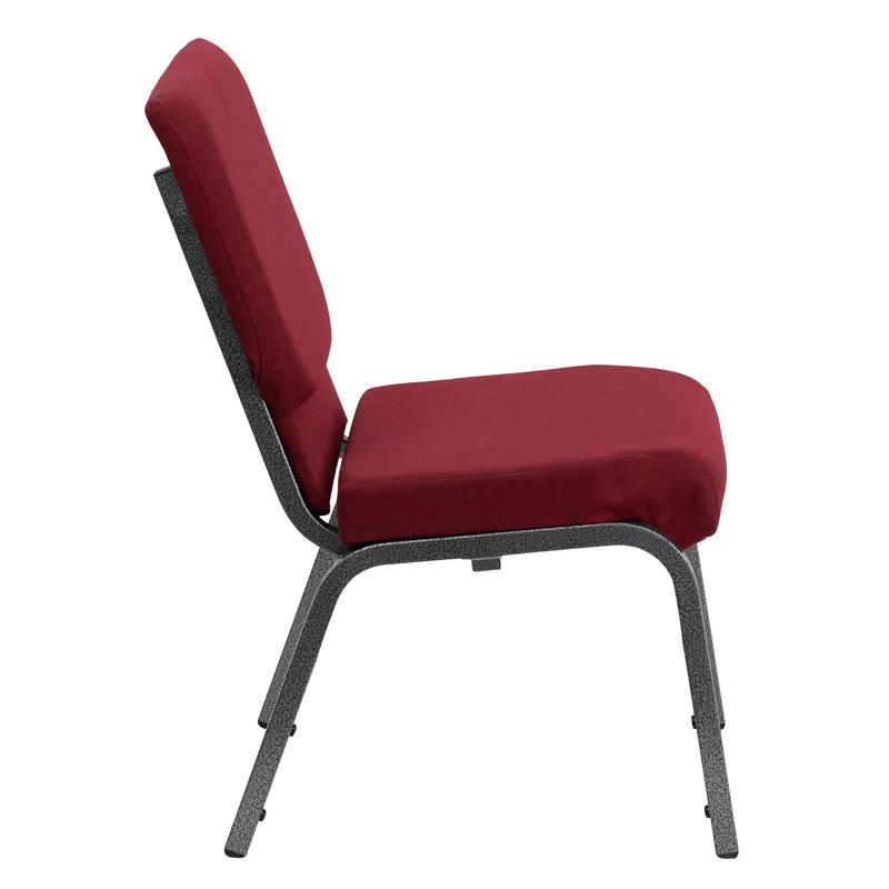 SINGLEWAVE Series 18.5''W Stacking Church Chair in Burgundy Fabric - Silver Vein Frame