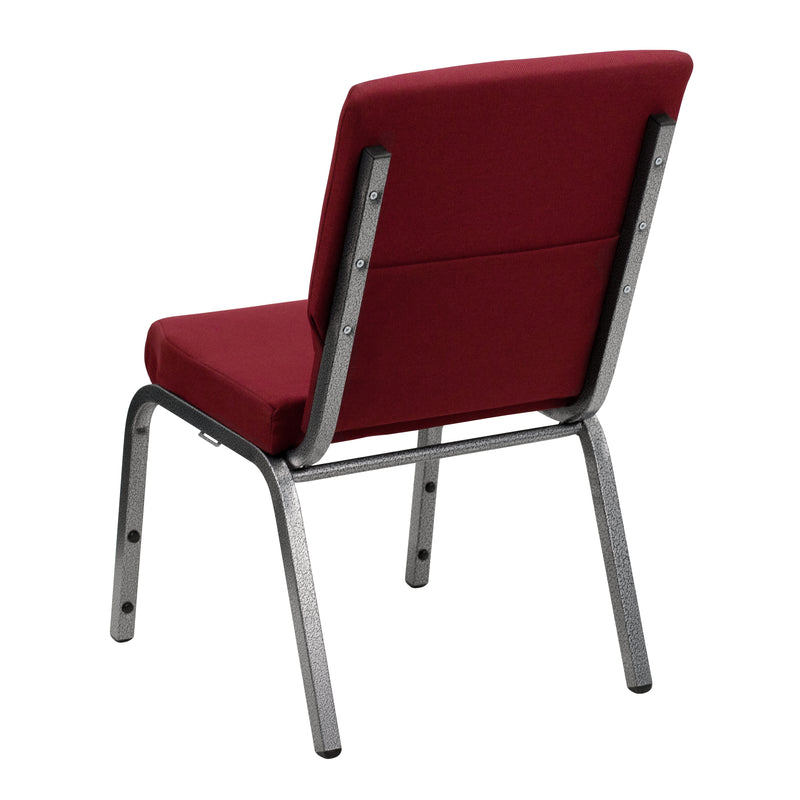 SINGLEWAVE Series 18.5''W Stacking Church Chair in Burgundy Fabric - Silver Vein Frame