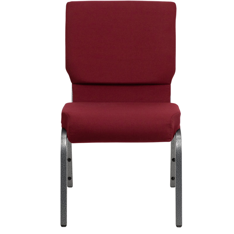 SINGLEWAVE Series 18.5''W Stacking Church Chair in Burgundy Fabric - Silver Vein Frame