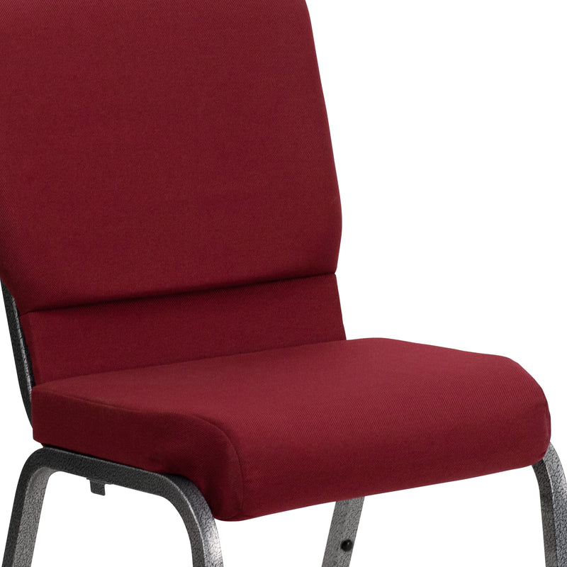 SINGLEWAVE Series 18.5''W Stacking Church Chair in Burgundy Fabric - Silver Vein Frame