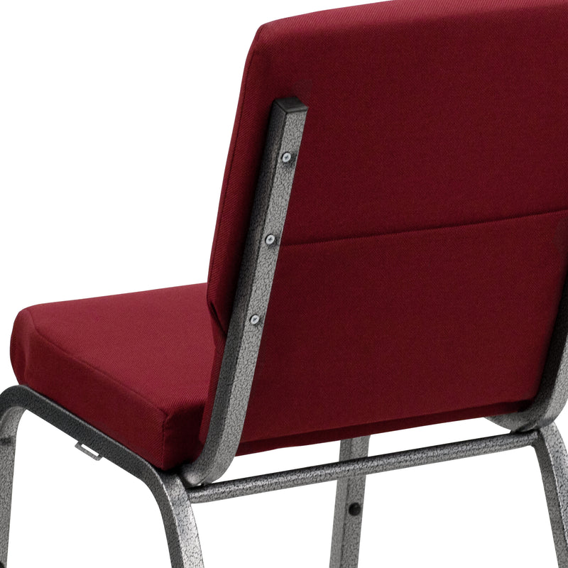 SINGLEWAVE Series 18.5''W Stacking Church Chair in Burgundy Fabric - Silver Vein Frame