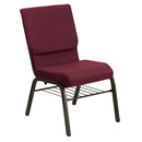 SINGLEWAVE Series 18.5''W Church Chair in Burgundy Patterned Fabric with Book Rack - Gold Vein Frame