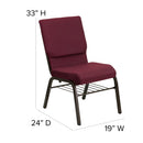 SINGLEWAVE Series 18.5''W Church Chair in Burgundy Patterned Fabric with Book Rack - Gold Vein Frame