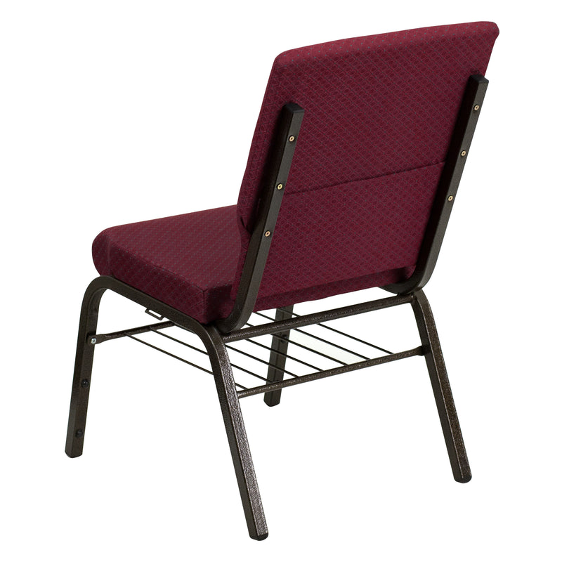 SINGLEWAVE Series 18.5''W Church Chair in Burgundy Patterned Fabric with Book Rack - Gold Vein Frame