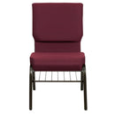 SINGLEWAVE Series 18.5''W Church Chair in Burgundy Patterned Fabric with Book Rack - Gold Vein Frame
