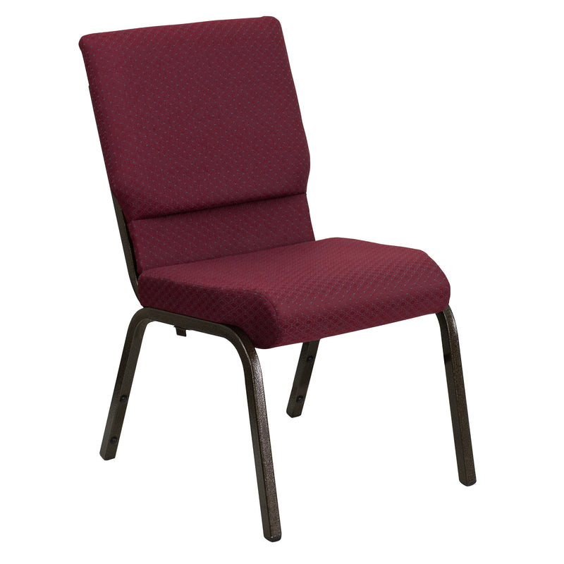 SINGLEWAVE Series 18.5''W Stacking Church Chair in Burgundy Patterned Fabric - Gold Vein Frame