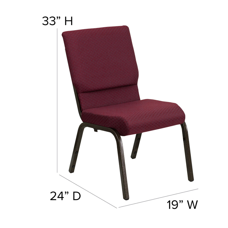 SINGLEWAVE Series 18.5''W Stacking Church Chair in Burgundy Patterned Fabric - Gold Vein Frame