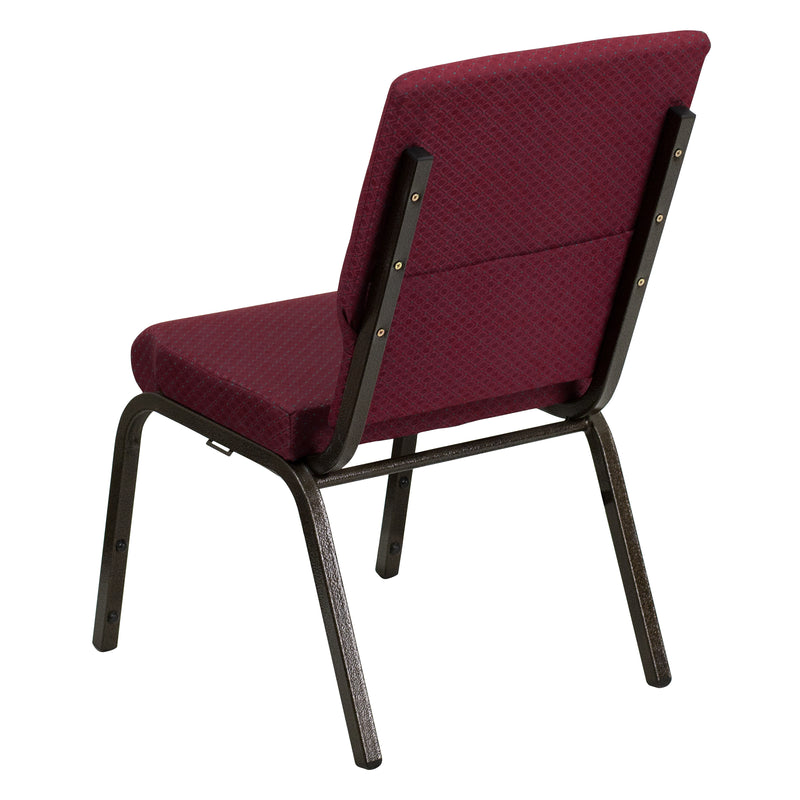 SINGLEWAVE Series 18.5''W Stacking Church Chair in Burgundy Patterned Fabric - Gold Vein Frame