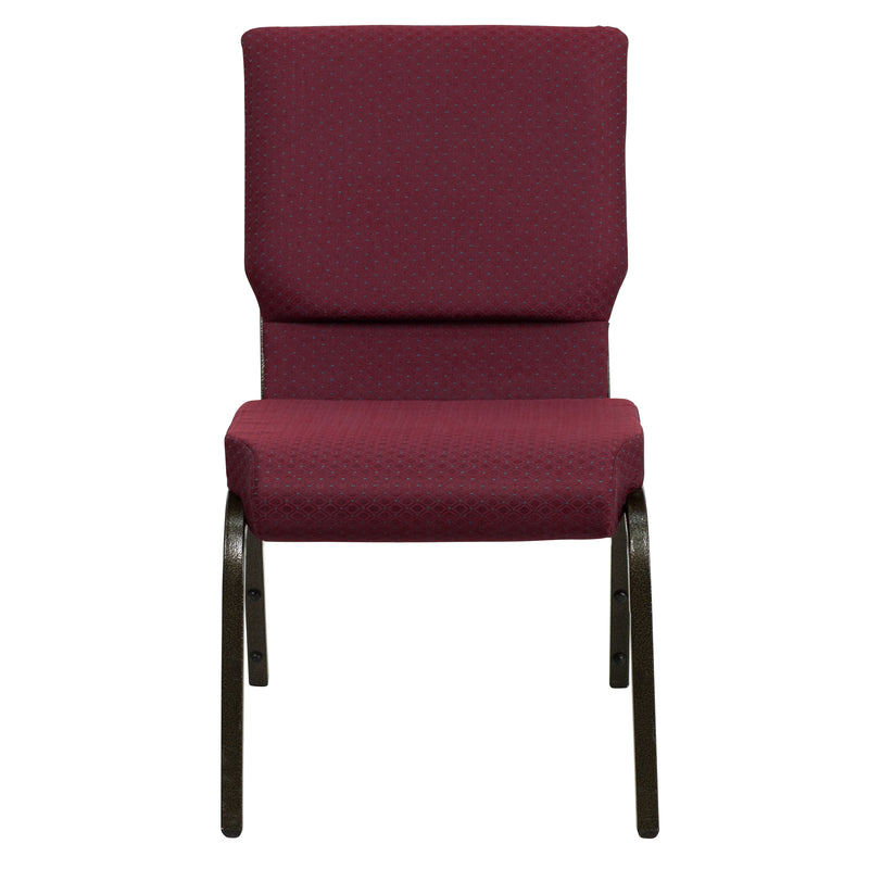 SINGLEWAVE Series 18.5''W Stacking Church Chair in Burgundy Patterned Fabric - Gold Vein Frame