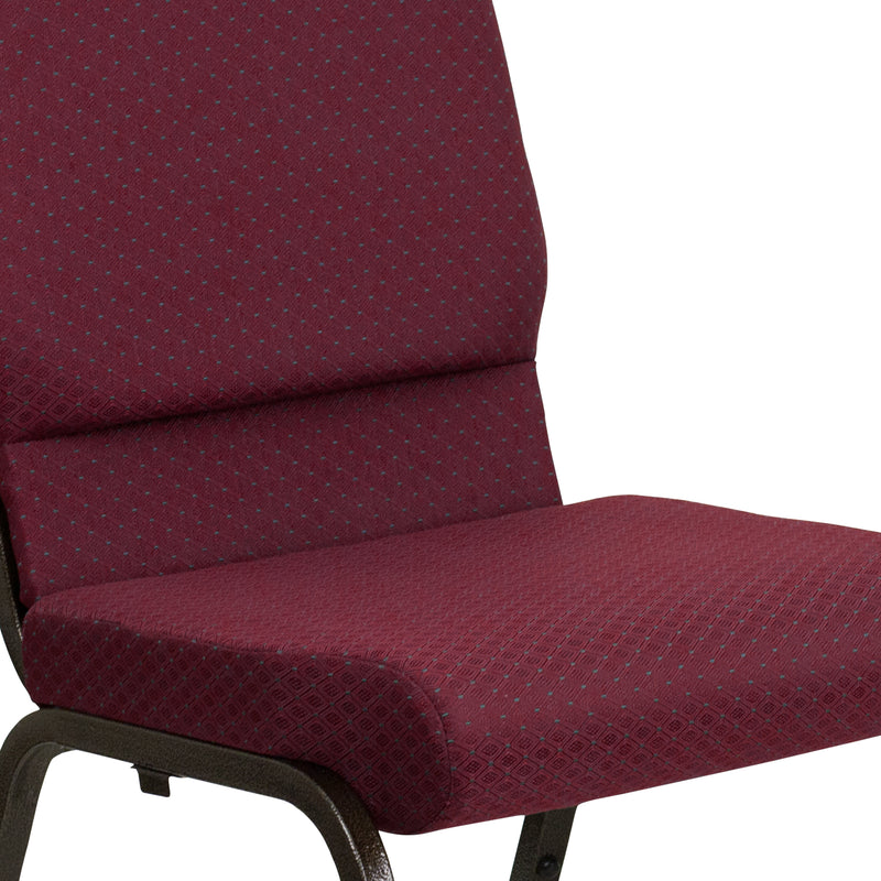 SINGLEWAVE Series 18.5''W Stacking Church Chair in Burgundy Patterned Fabric - Gold Vein Frame