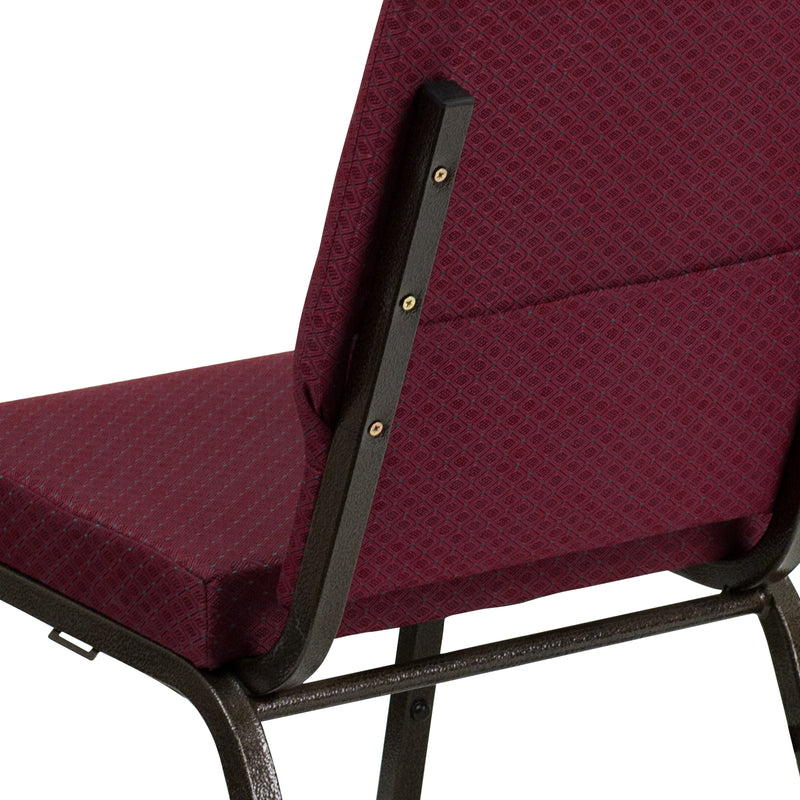 SINGLEWAVE Series 18.5''W Stacking Church Chair in Burgundy Patterned Fabric - Gold Vein Frame