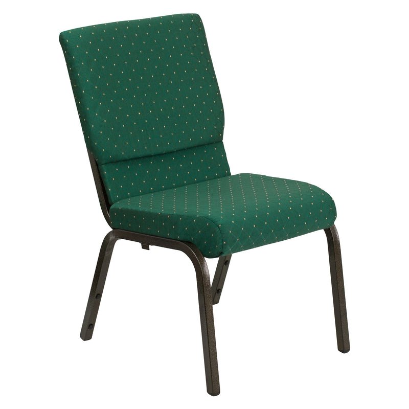 SINGLEWAVE Series 18.5''W Stacking Church Chair in Green Patterned Fabric - Gold Vein Frame