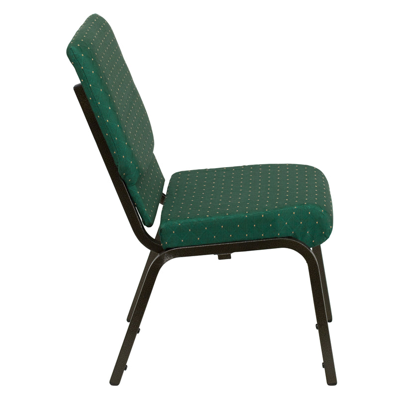 SINGLEWAVE Series 18.5''W Stacking Church Chair in Green Patterned Fabric - Gold Vein Frame