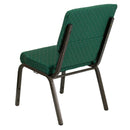 SINGLEWAVE Series 18.5''W Stacking Church Chair in Green Patterned Fabric - Gold Vein Frame
