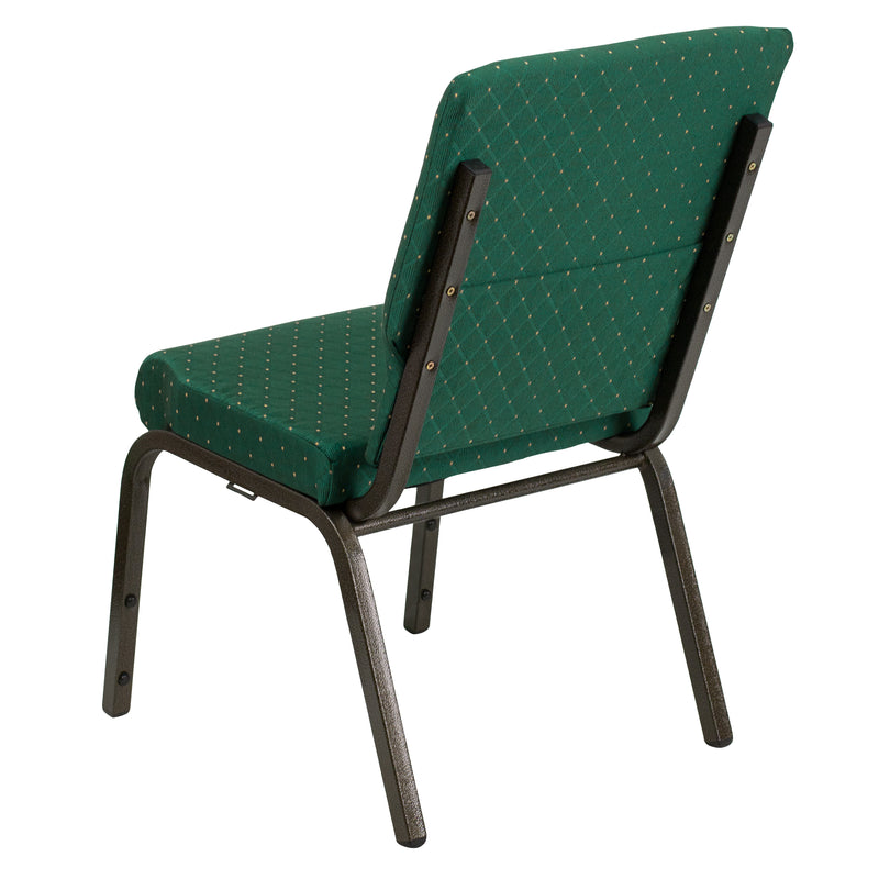 SINGLEWAVE Series 18.5''W Stacking Church Chair in Green Patterned Fabric - Gold Vein Frame