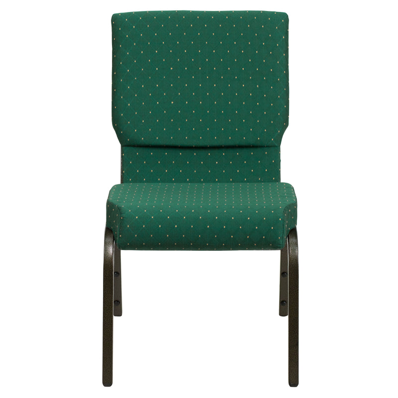 SINGLEWAVE Series 18.5''W Stacking Church Chair in Green Patterned Fabric - Gold Vein Frame