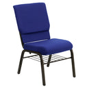 SINGLEWAVE Series 18.5''W Church Chair in Navy Blue Fabric with Book Rack - Gold Vein Frame