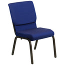 SINGLEWAVE Series 18.5''W Stacking Church Chair in Navy Blue Patterned Fabric - Gold Vein Frame