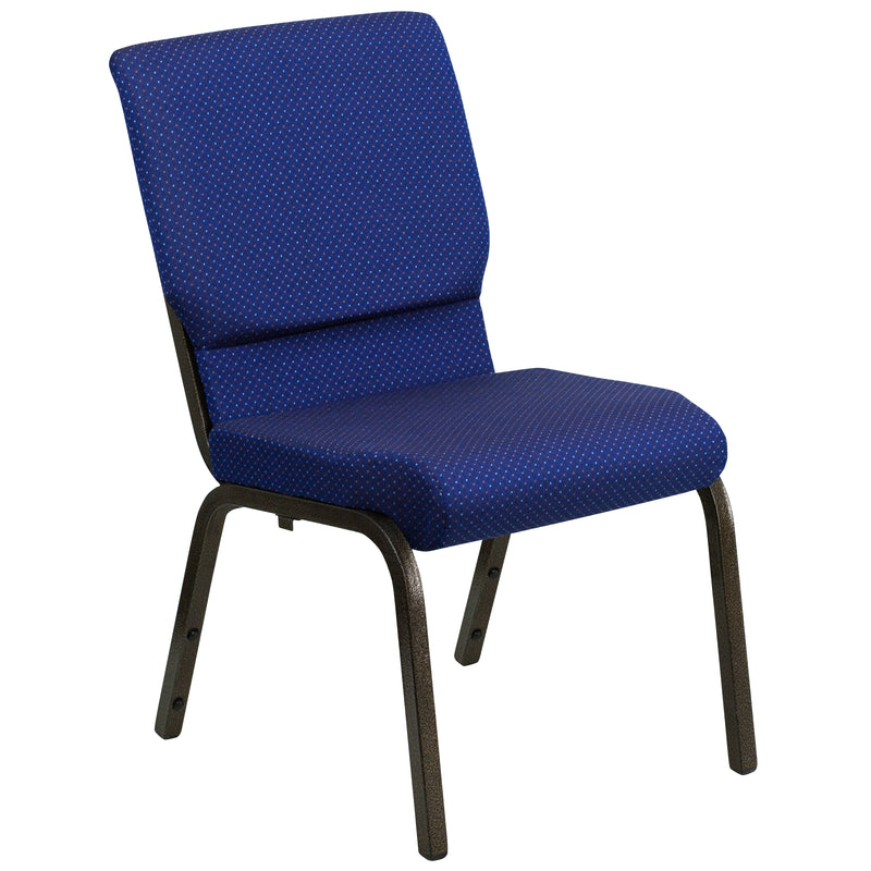 SINGLEWAVE Series 18.5''W Stacking Church Chair in Navy Blue Patterned Fabric - Gold Vein Frame