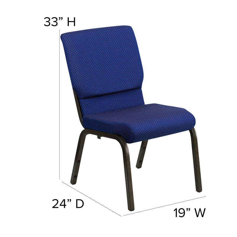 SINGLEWAVE Series 18.5''W Stacking Church Chair in Navy Blue Patterned Fabric - Gold Vein Frame