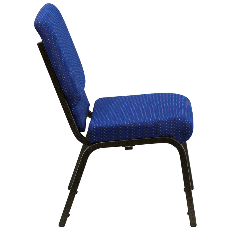 SINGLEWAVE Series 18.5''W Stacking Church Chair in Navy Blue Patterned Fabric - Gold Vein Frame