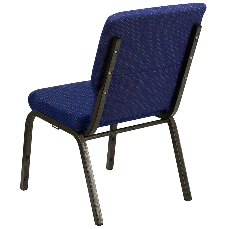 SINGLEWAVE Series 18.5''W Stacking Church Chair in Navy Blue Patterned Fabric - Gold Vein Frame