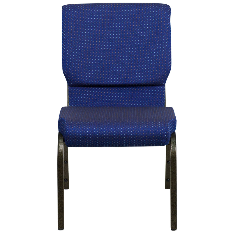 SINGLEWAVE Series 18.5''W Stacking Church Chair in Navy Blue Patterned Fabric - Gold Vein Frame