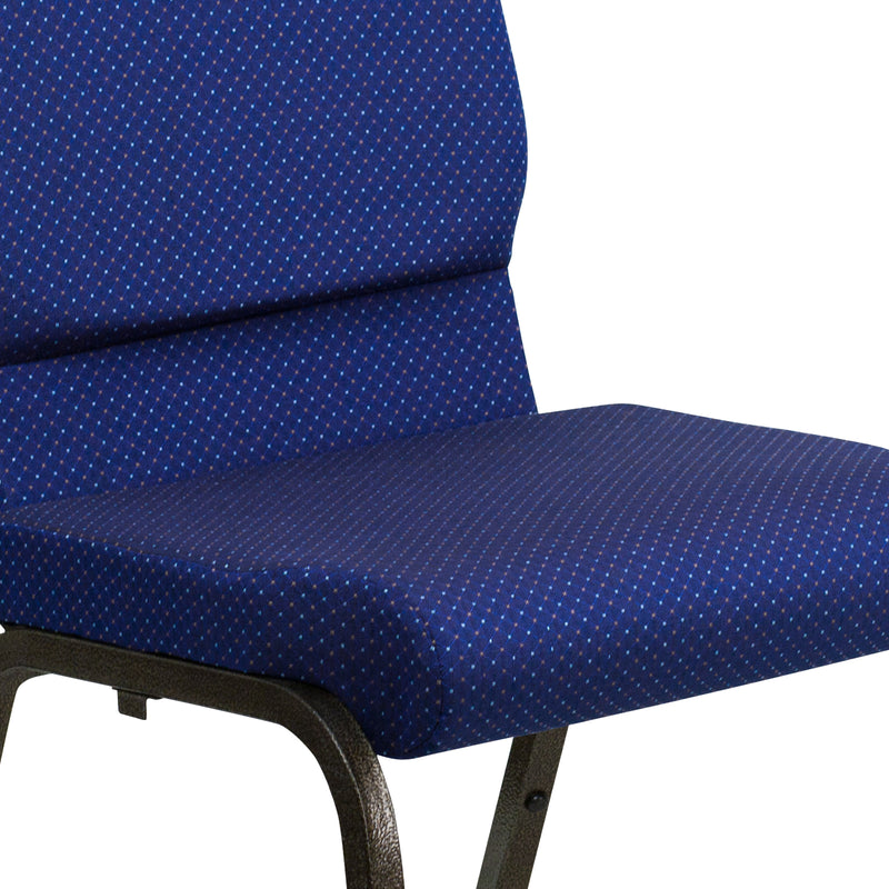 SINGLEWAVE Series 18.5''W Stacking Church Chair in Navy Blue Patterned Fabric - Gold Vein Frame