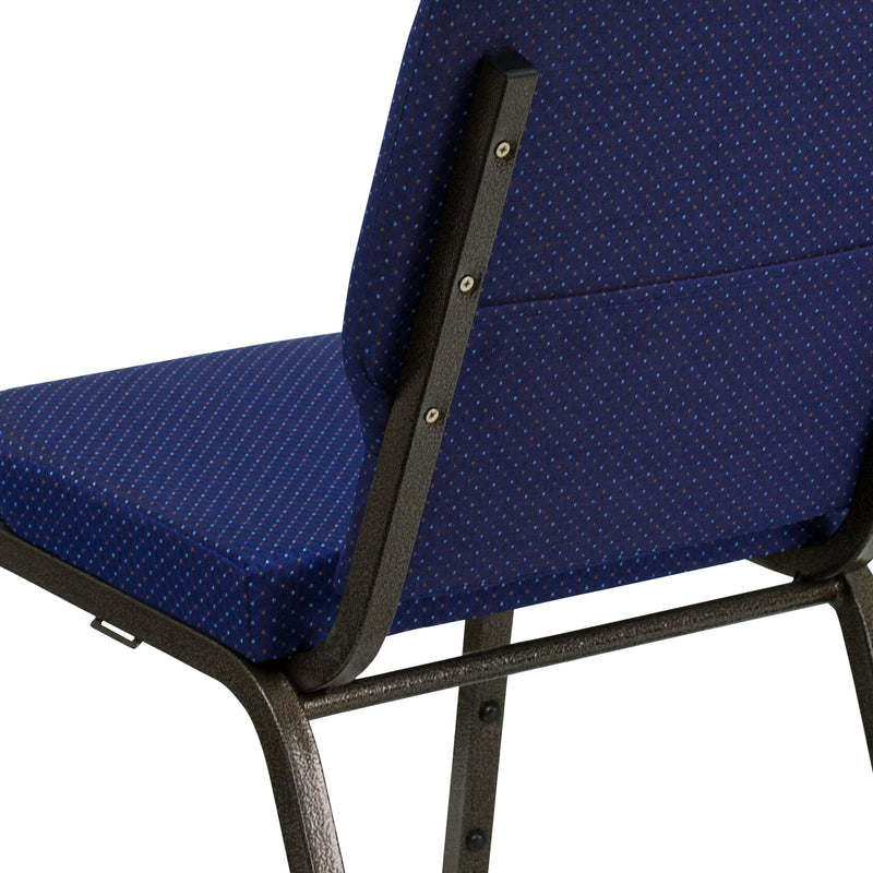 SINGLEWAVE Series 18.5''W Stacking Church Chair in Navy Blue Patterned Fabric - Gold Vein Frame