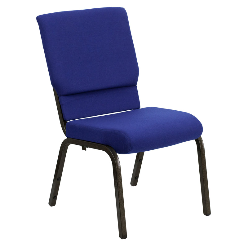 SINGLEWAVE Series 18.5''W Stacking Church Chair in Navy Blue Fabric - Gold Vein Frame