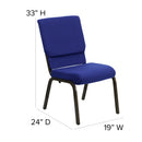 SINGLEWAVE Series 18.5''W Stacking Church Chair in Navy Blue Fabric - Gold Vein Frame