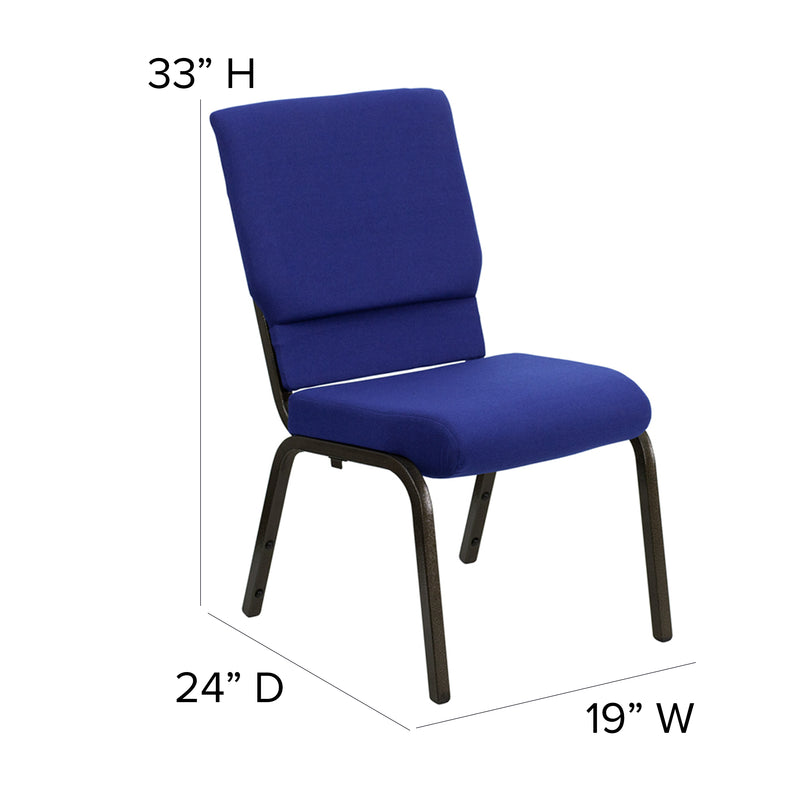 SINGLEWAVE Series 18.5''W Stacking Church Chair in Navy Blue Fabric - Gold Vein Frame