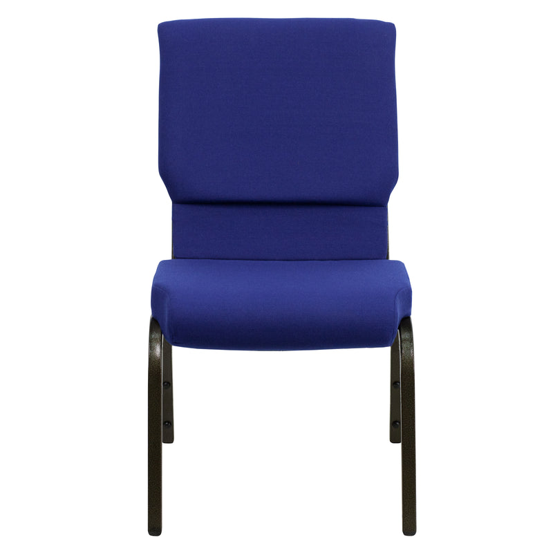 SINGLEWAVE Series 18.5''W Stacking Church Chair in Navy Blue Fabric - Gold Vein Frame