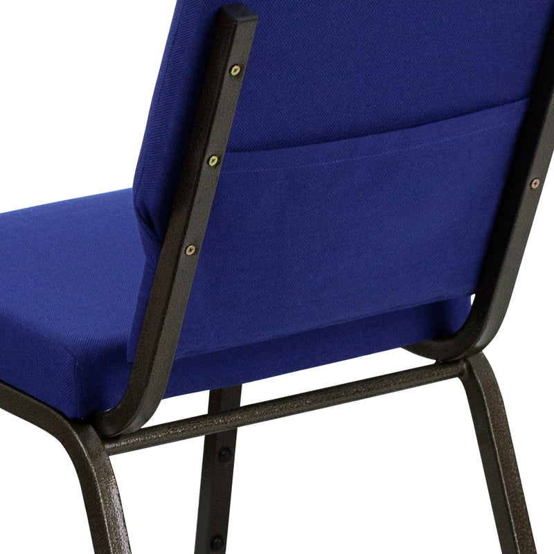 SINGLEWAVE Series 18.5''W Stacking Church Chair in Navy Blue Fabric - Gold Vein Frame