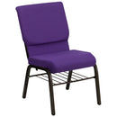 SINGLEWAVE Series 18.5''W Church Chair in Purple Fabric with Book Rack - Gold Vein Frame