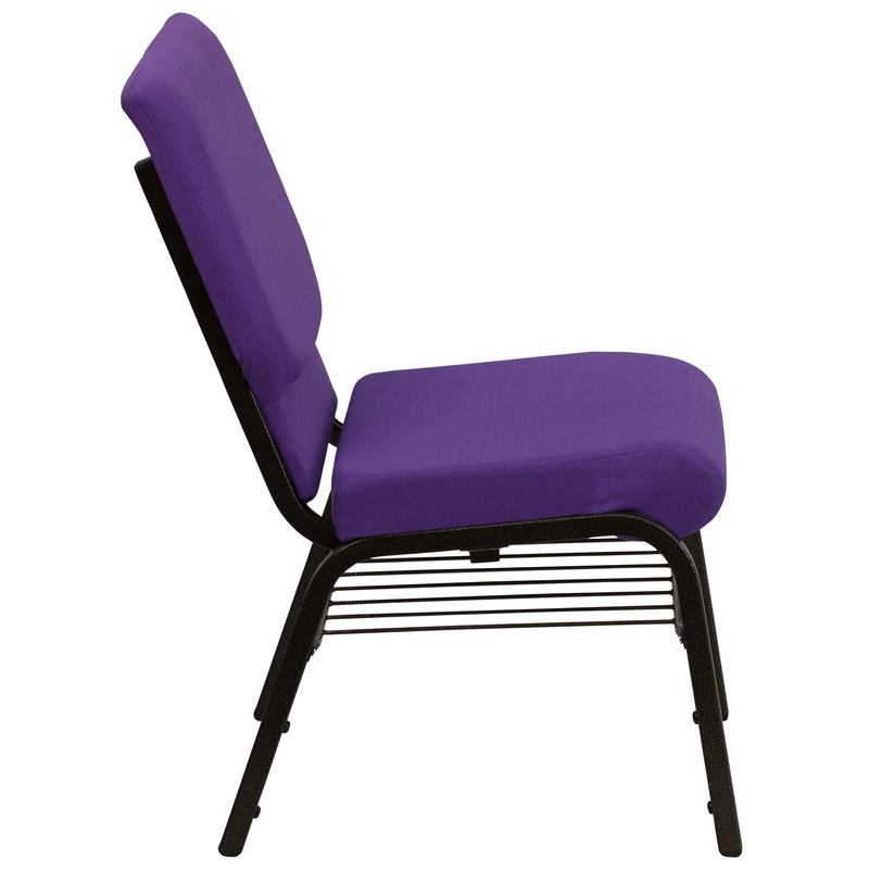 SINGLEWAVE Series 18.5''W Church Chair in Purple Fabric with Book Rack - Gold Vein Frame