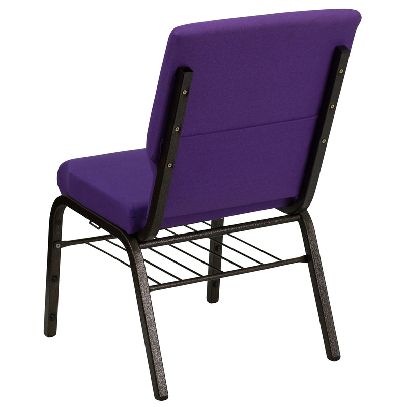 SINGLEWAVE Series 18.5''W Church Chair in Purple Fabric with Book Rack - Gold Vein Frame