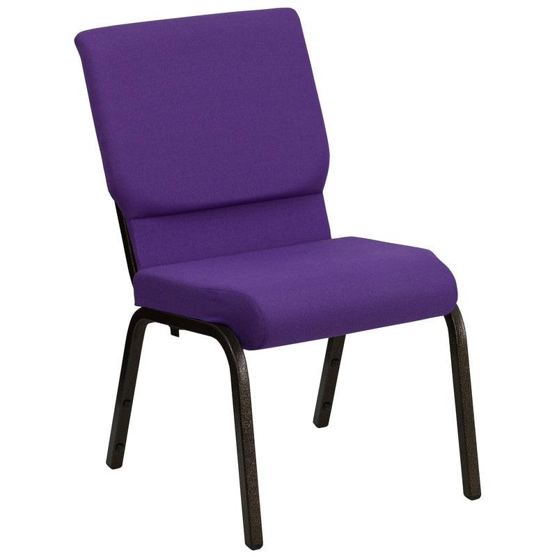 SINGLEWAVE Series 18.5''W Stacking Church Chair in Purple Fabric - Gold Vein Frame