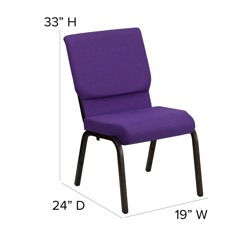 SINGLEWAVE Series 18.5''W Stacking Church Chair in Purple Fabric - Gold Vein Frame