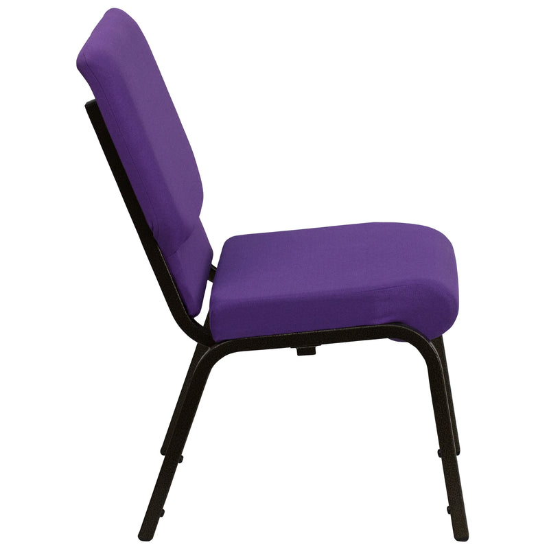 SINGLEWAVE Series 18.5''W Stacking Church Chair in Purple Fabric - Gold Vein Frame