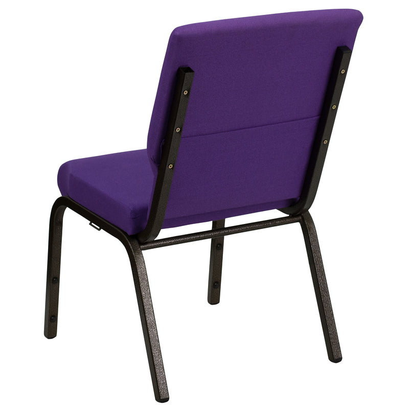 SINGLEWAVE Series 18.5''W Stacking Church Chair in Purple Fabric - Gold Vein Frame